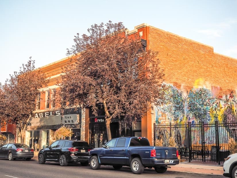 A street view of brick buildings in downtown Medicine Hat