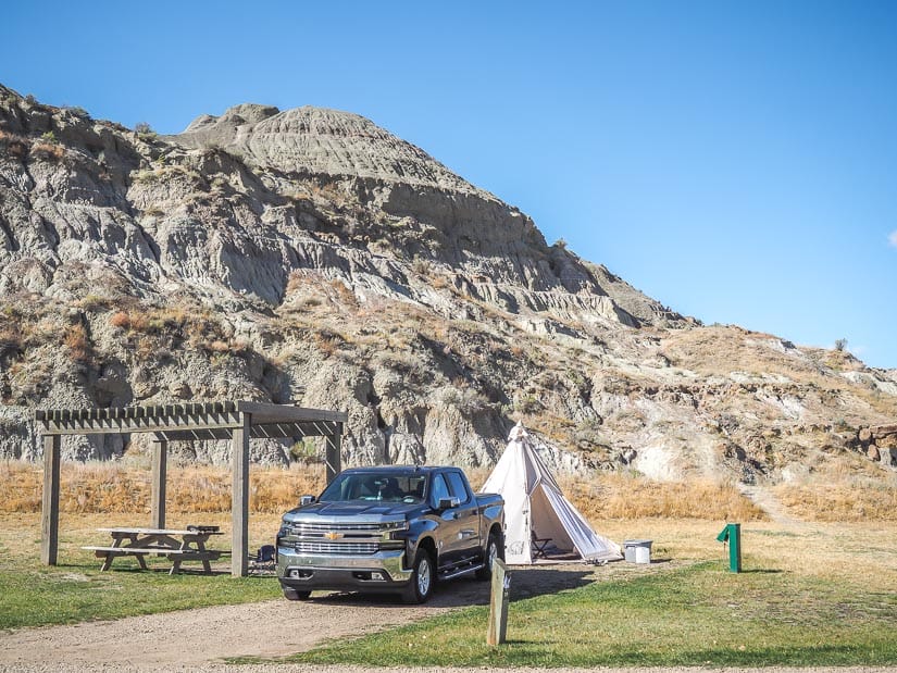 A teepee in a campsite at Dinosaur Provincial Campground