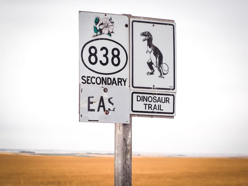 Sign for the Dinosaur Trail (Highway 838) in Drumheller Alberta