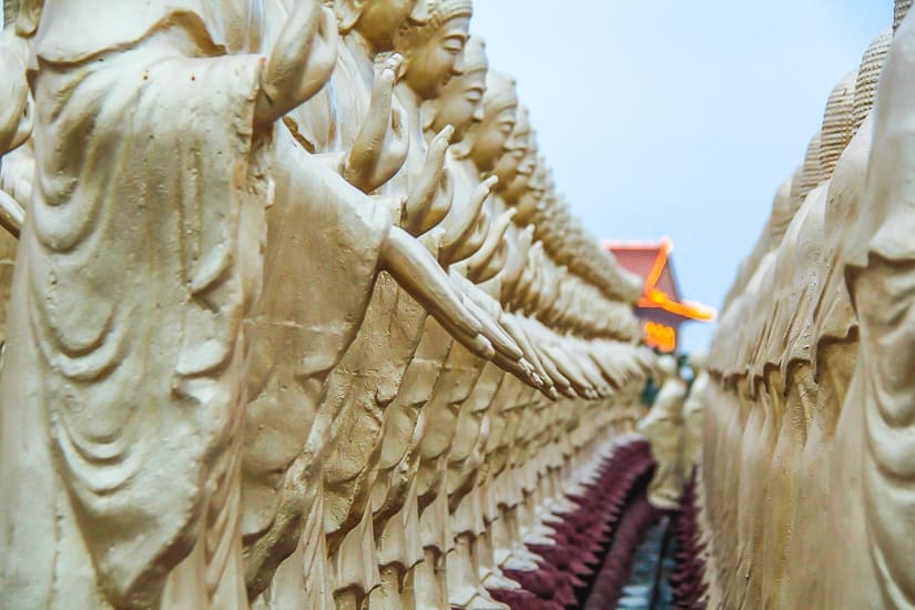 Rows of Buddha statues at Fo Guang Shan cemetery