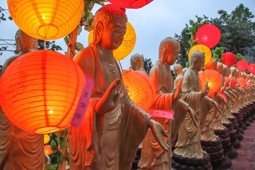 Lanterns and buddhas in the evening at fo guang shan monastery Taiwa, shot while I was doing a temple stay there