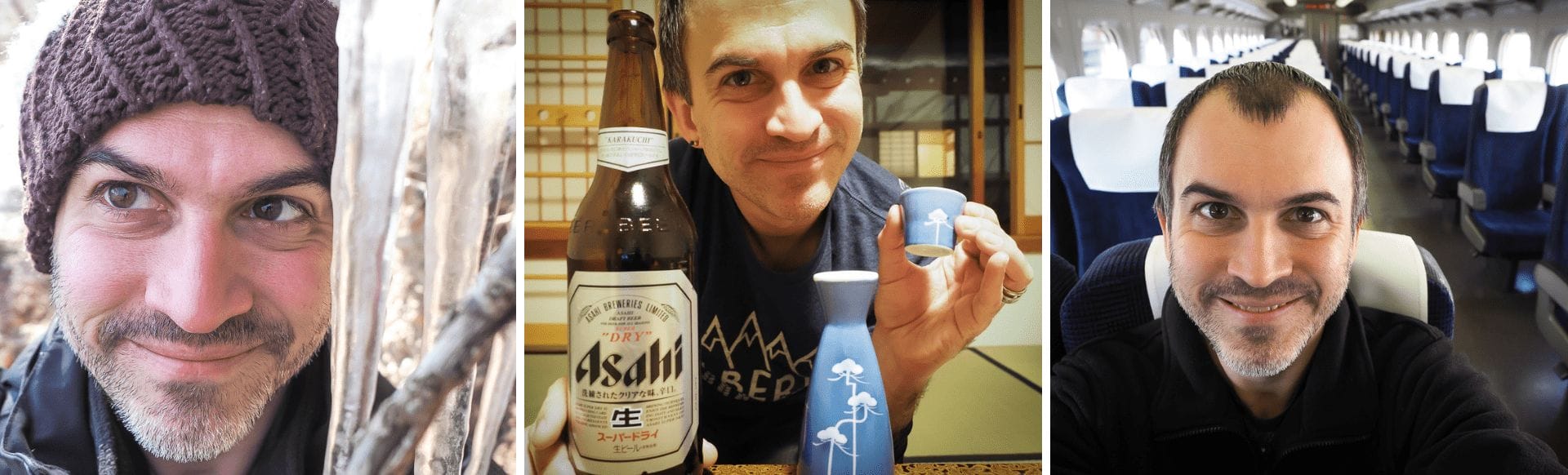 Three images of Nick Kembel, creator of Spiritual Travels