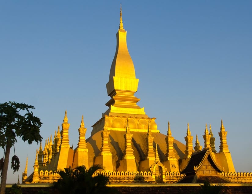 Pha That Luang, the national temple of Laos, and one of the most beautiful temples in Southeast Asia