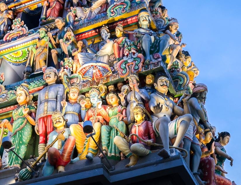 Details of the entrance tower of Sri Mariamman, the most important Hindu temple in Singapore