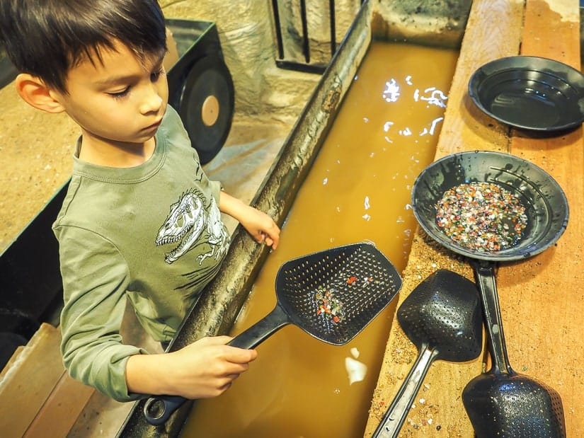 Children's activity of panning for gems at Fossil World Discovery Center