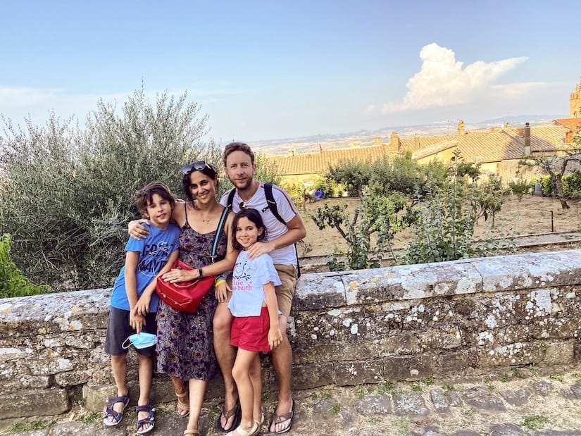 A family of travelers in Tuscany, Italy