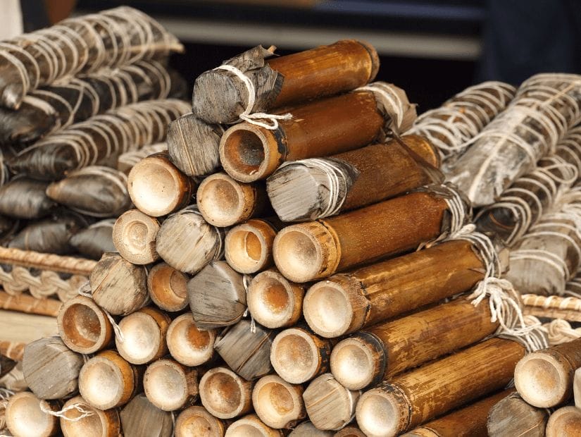 Bamboo tubes filled with sticky rice, a common street food in Taiwanese aboriginal communites