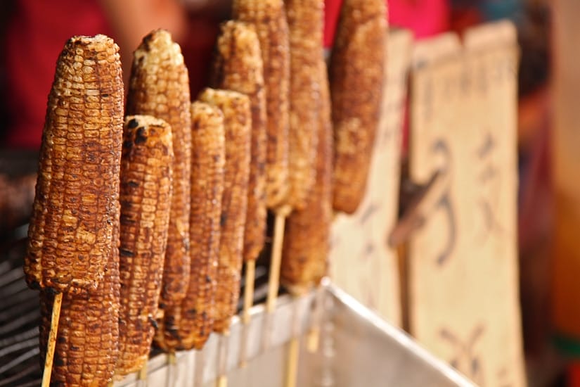 Grilled corn cobs on a street in Taipei