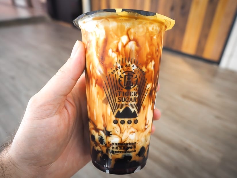 Pearl milk tea, bubble tea, or boba on the street in Taipei