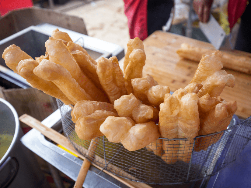 Youtiao, or fried dough sticks, in a Taiwanese breakfast shop