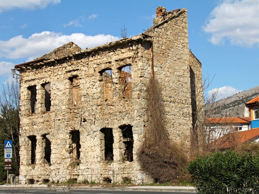 Ruins of a stone building in Mostar