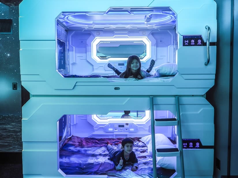 Our kids going to bed in their space pods
