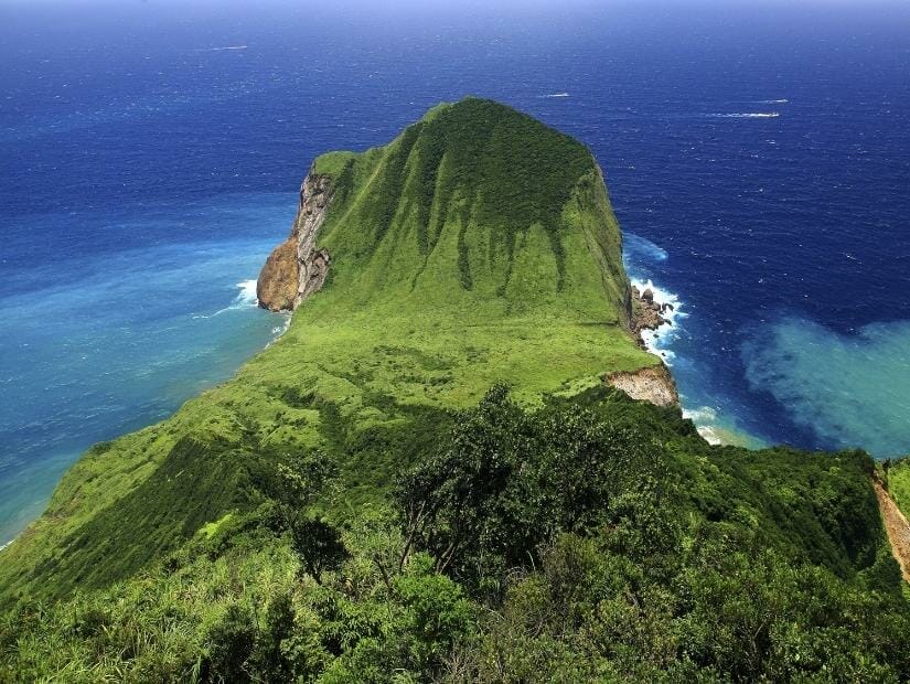 Looking down at the tip of Turtle Island (Guishan Island) in Yilan, Taiwan