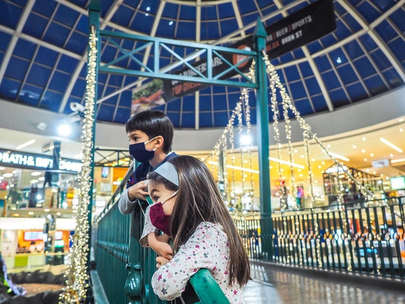 Our kids in West Edmonton Mall at night