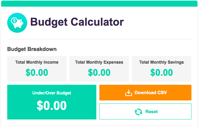 Screenshot of Budget Calculator