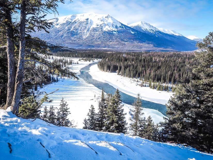 A steep hiking trail in winter in Jasper