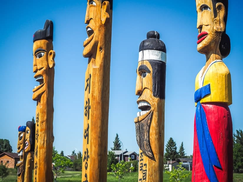 Korean totem poles in Airdrie Alberta