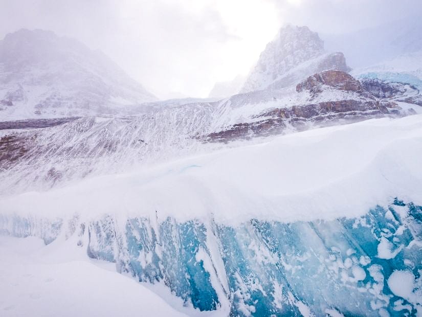 The toe of Athabasca Glacier in winter