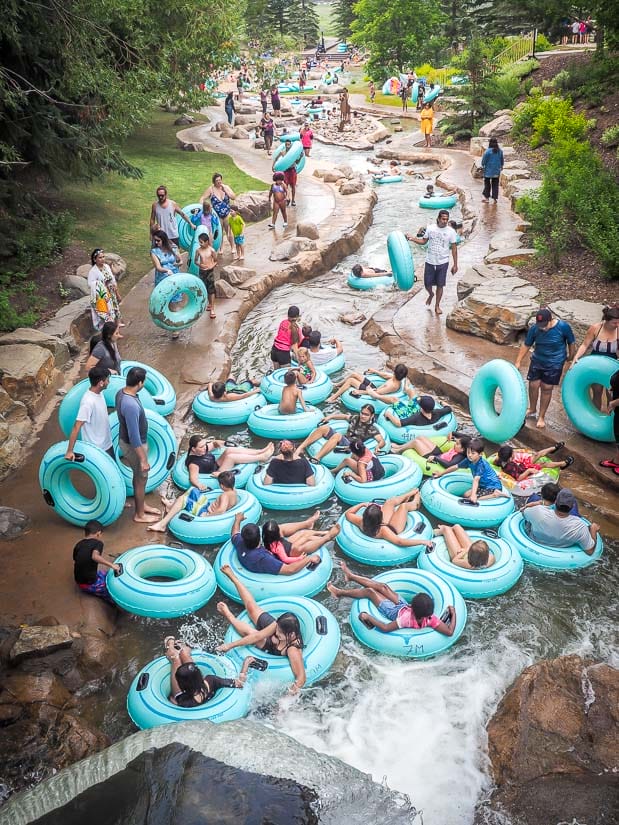 Many kids tubing at Discovery Canyon in Red Deer