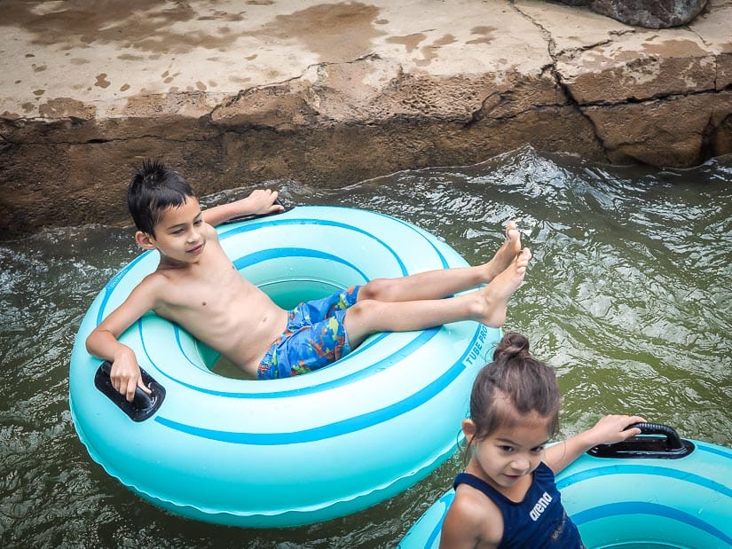 Kids tubing at Discovery Canyon, one of the best things to do in Red Deer with kids