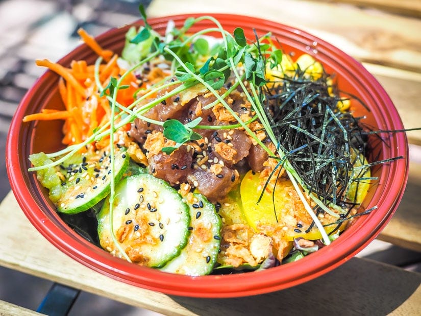 Poke Bowl from Oishidesu, one of the best places to eat in Downtown Red Deer