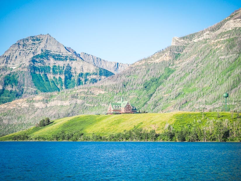 Prince of Wales Hotel on the side of Middle Waterton lake in Waterton National park