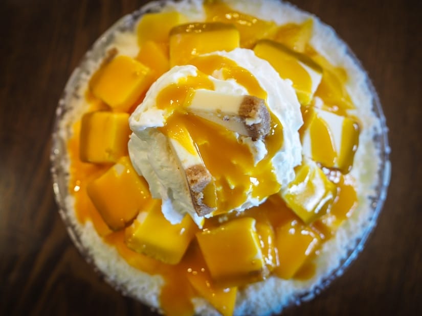 Mango cheesecake bingsu at 2Scoops, an Asian dessert shop in Abbotsford