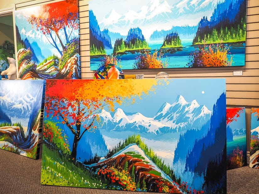 Paintings in an art gallery in Canmore Alberta
