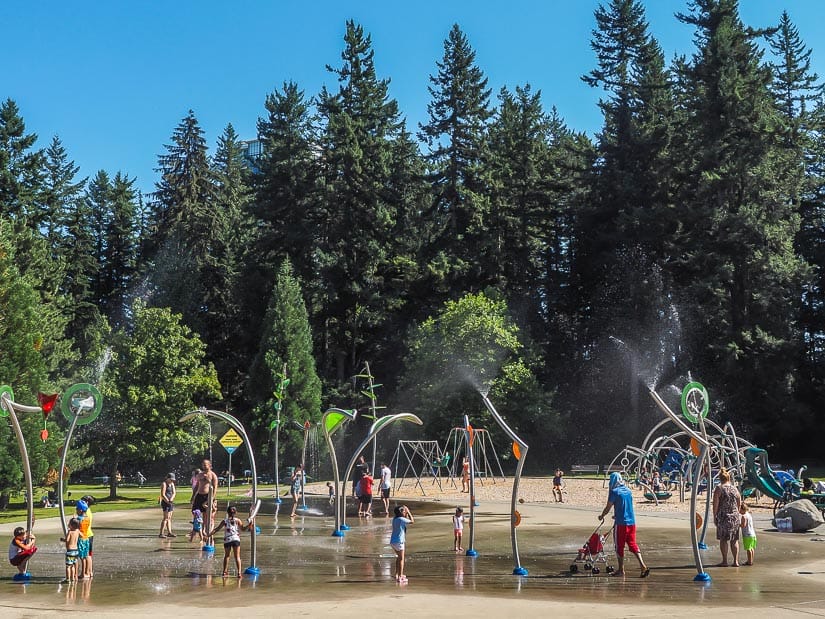 Children playing at Centennial Spray Park in Mill Lake Park, the best spray park in Abbotsford