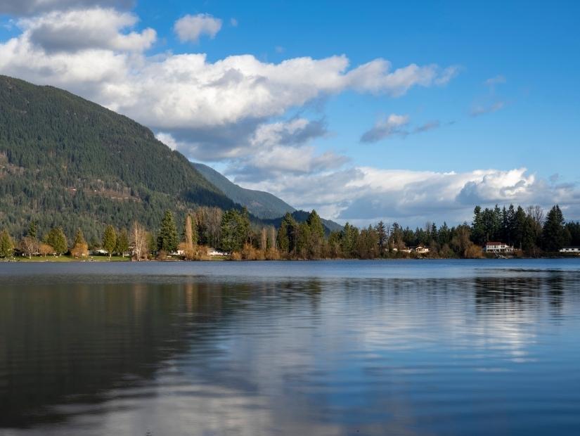 View looking at some houses on Harrison Lake in Harrison Hot Springs, BC