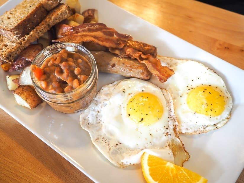 A plate of breakfast at Harvest in Jasper