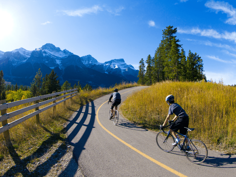 Cyclists on Legacy Trail from Canmore to Banff