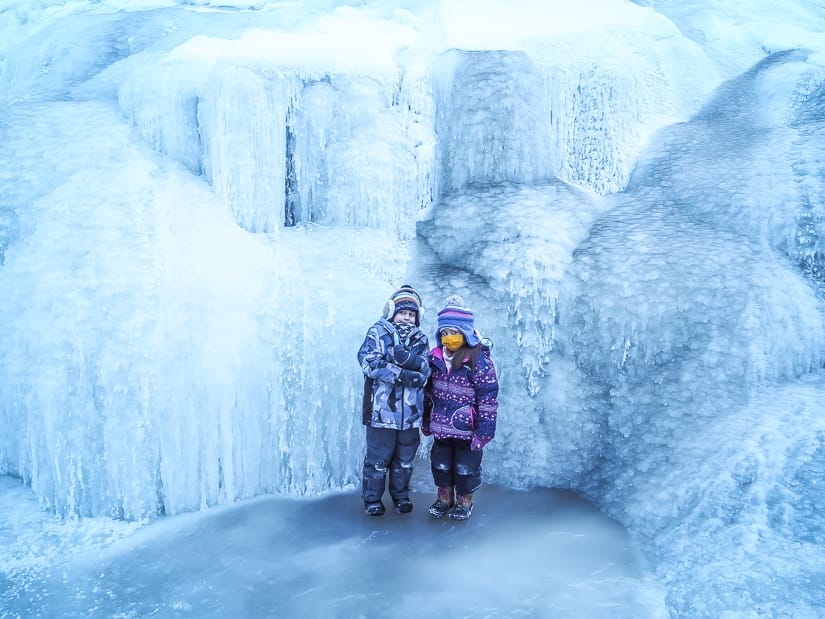 Two kids on the Maligne Canyon Icewalk