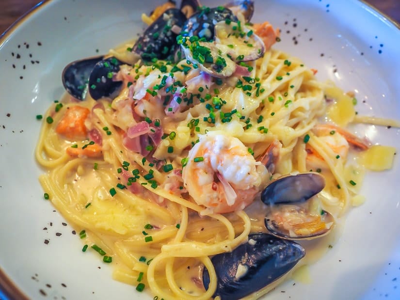 Seafood pasta at Bow & Stern, the best seafood restaurant in Abbotsford