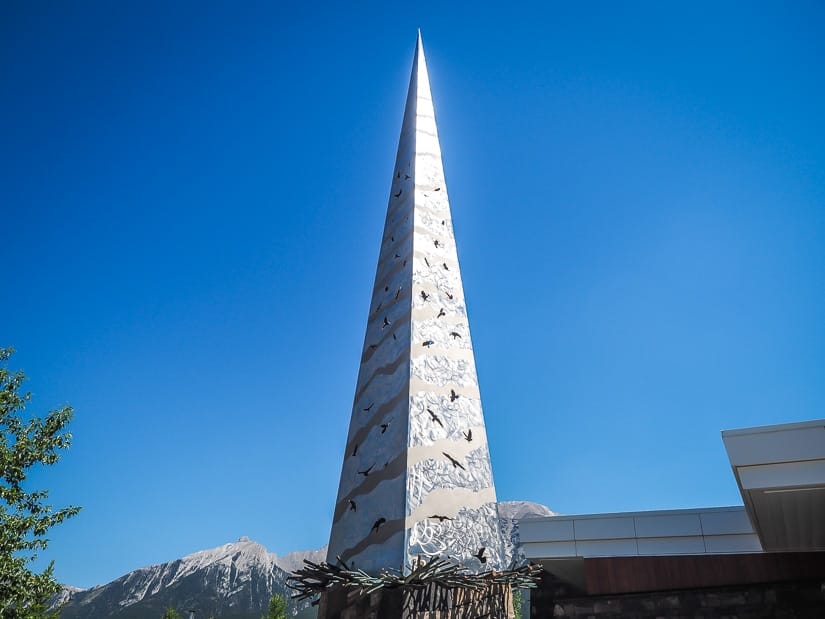 Touchstone, a tall tower artwork in Canmore