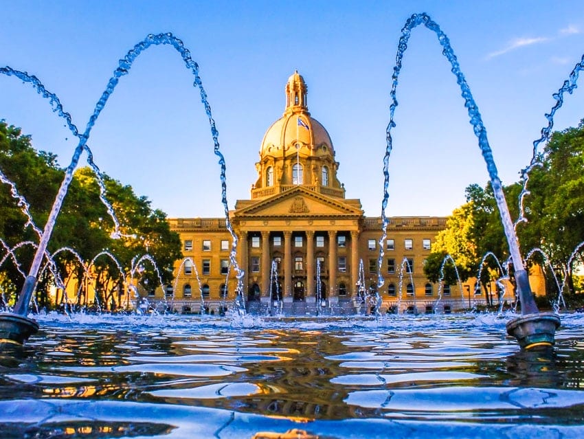Fountain in front of Alberta Legislature building