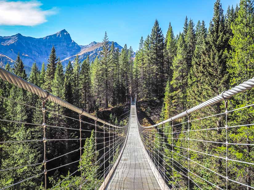 Looking across Blackshale Suspension Bridge in Kananaskis