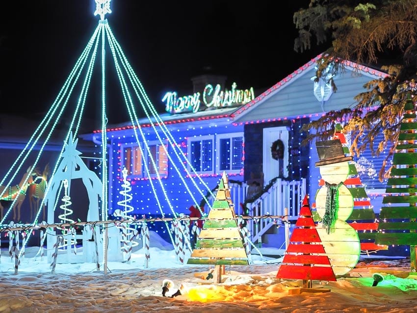 House with Christmas lights on Candy Cane Lane in Edmonton