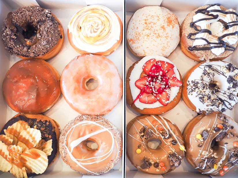 A box of one dozen donuts from Destination Doughnuts on 124 st in Edmonton