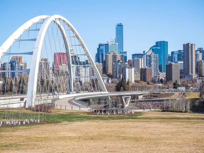 View of Walter Dale Bridge and downtown Edmonton shot from Queen Elizabeth Hill