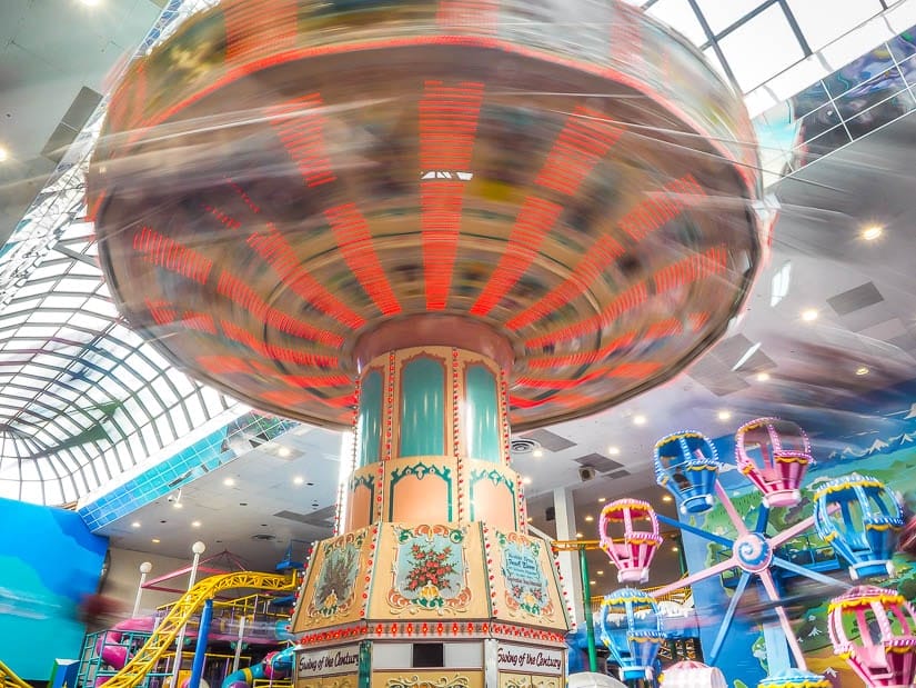 Swing of the Century, one of the best rides for kids in Galaxyland, West Edmonton Mall