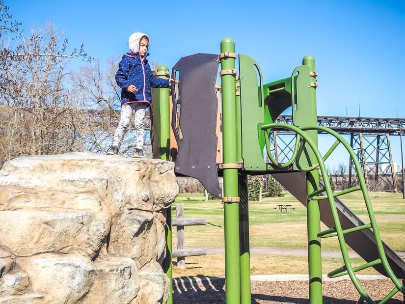 Kid playing in Kinsmen Park Edmonton
