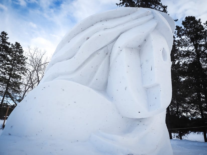 Snow sculpture at Silver Skate Festival in Hawrelak Park Edmonton