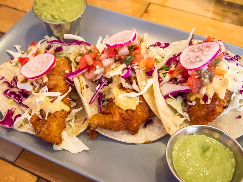 Tray of tacos from Tres Carnales Taqueria on Rice Howard Way in downtown Edmonton