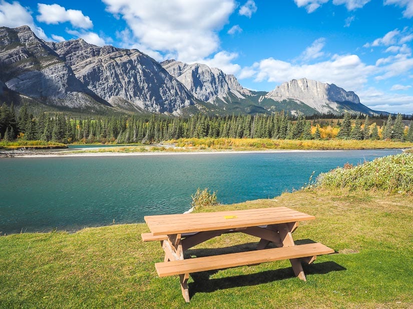 Picnic table in Whitefish Day Use Area in Bow Valley, Kananaskis