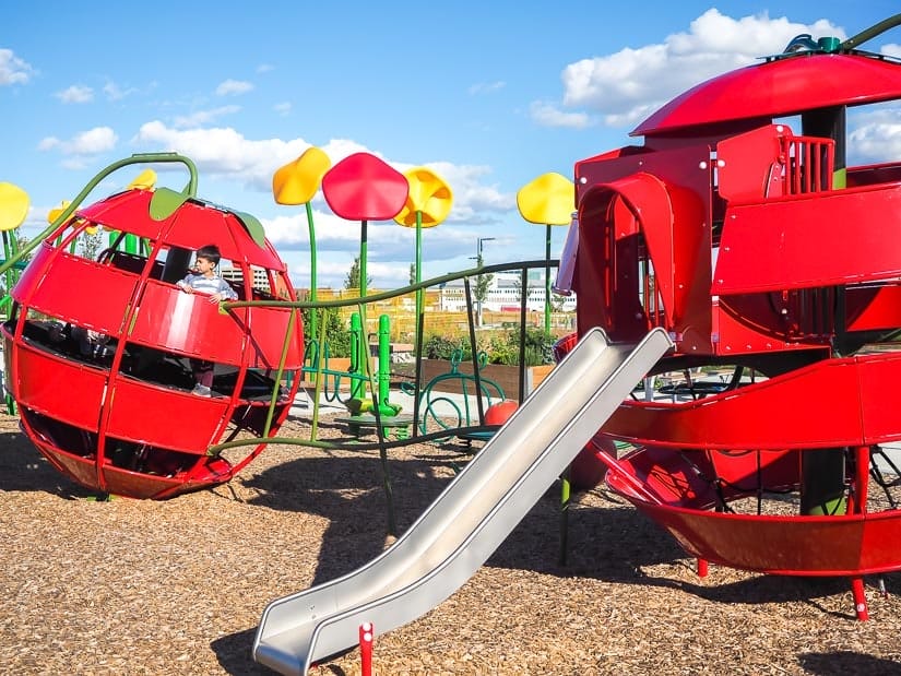 A tomato themed playground in Blatchford, Edmonton