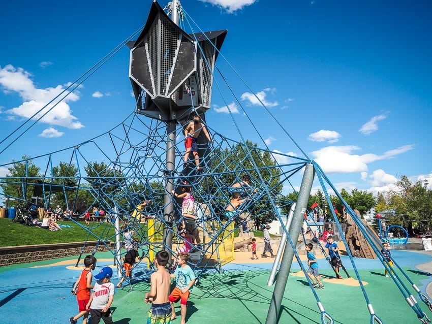 Kids playing in Broadmoor Lake Park in Sherwood Park just outside of Edmonton