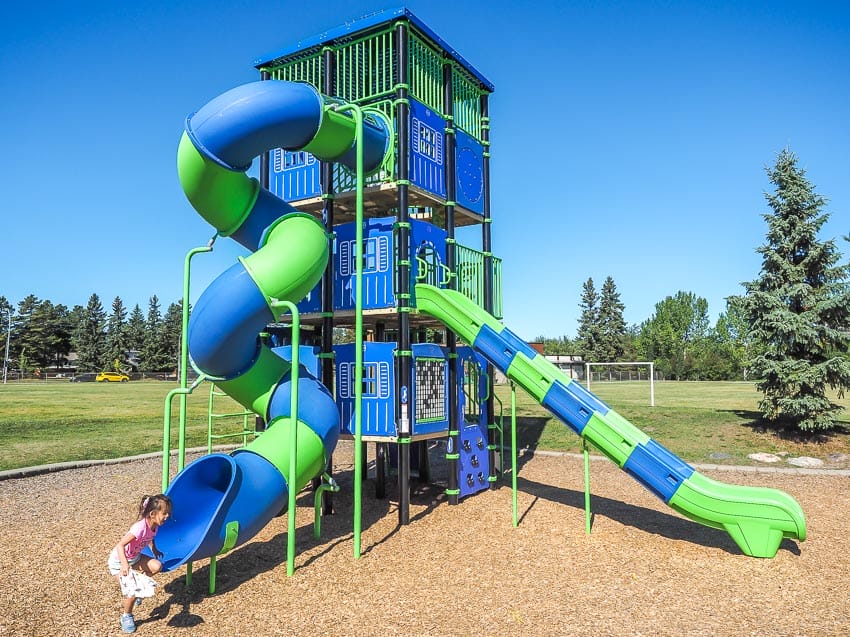 Tall slide at St. Boniface School Playground in Edmonton