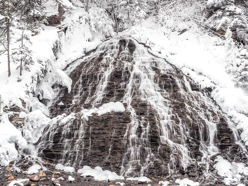 Waterfall in Maligne Canyon in winter