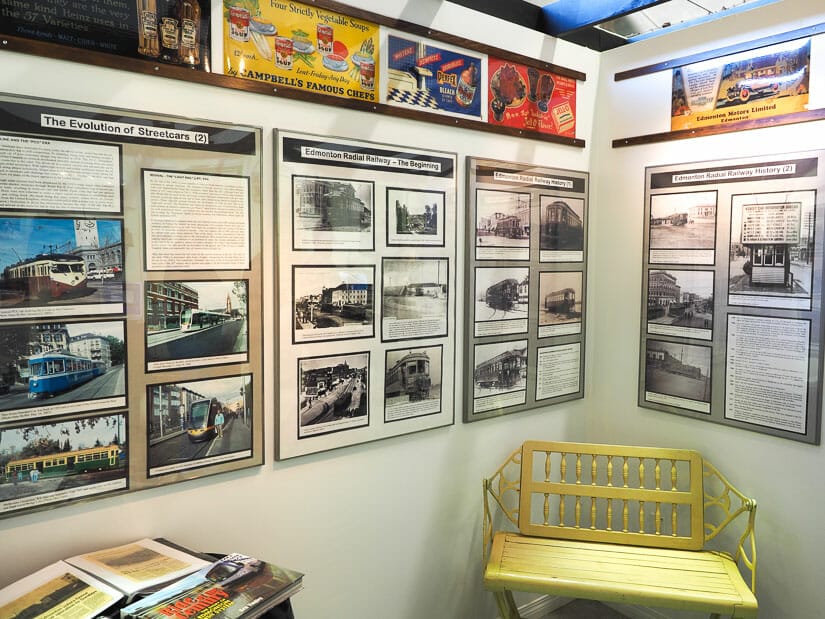 Old photographs inside the Strathcona Streetcar Barn and Museum